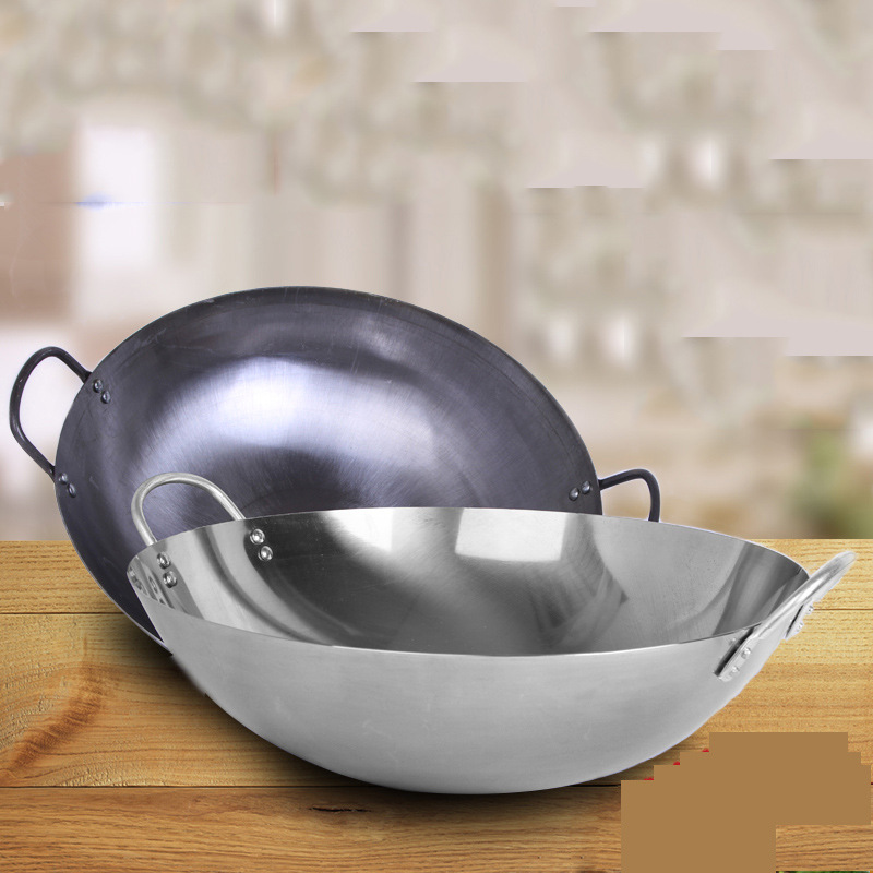 酒店食堂饭店专用加厚双耳炒锅边锅熟铁锅大锅36-80cm