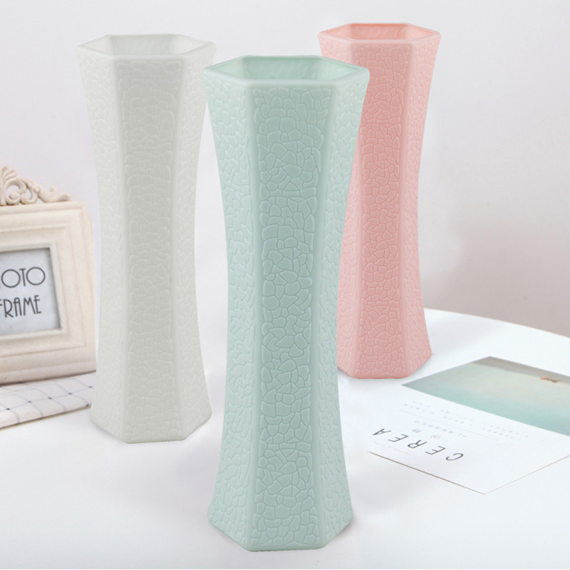 Nordic Style Plastic Vase Creative Home Vase Drop-Resistant Hydroponic Vase Imitation Porcelain Glaze Decorative Ornaments
