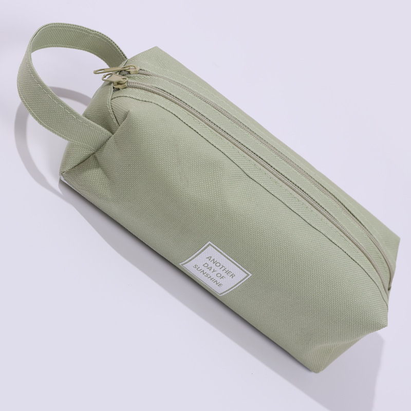 Minimalist Creative Double-Layer Solid Color Canvas Pen Bag Multifunctional Large Capacity Student Portable Stationery Storage Bag Pencil Box