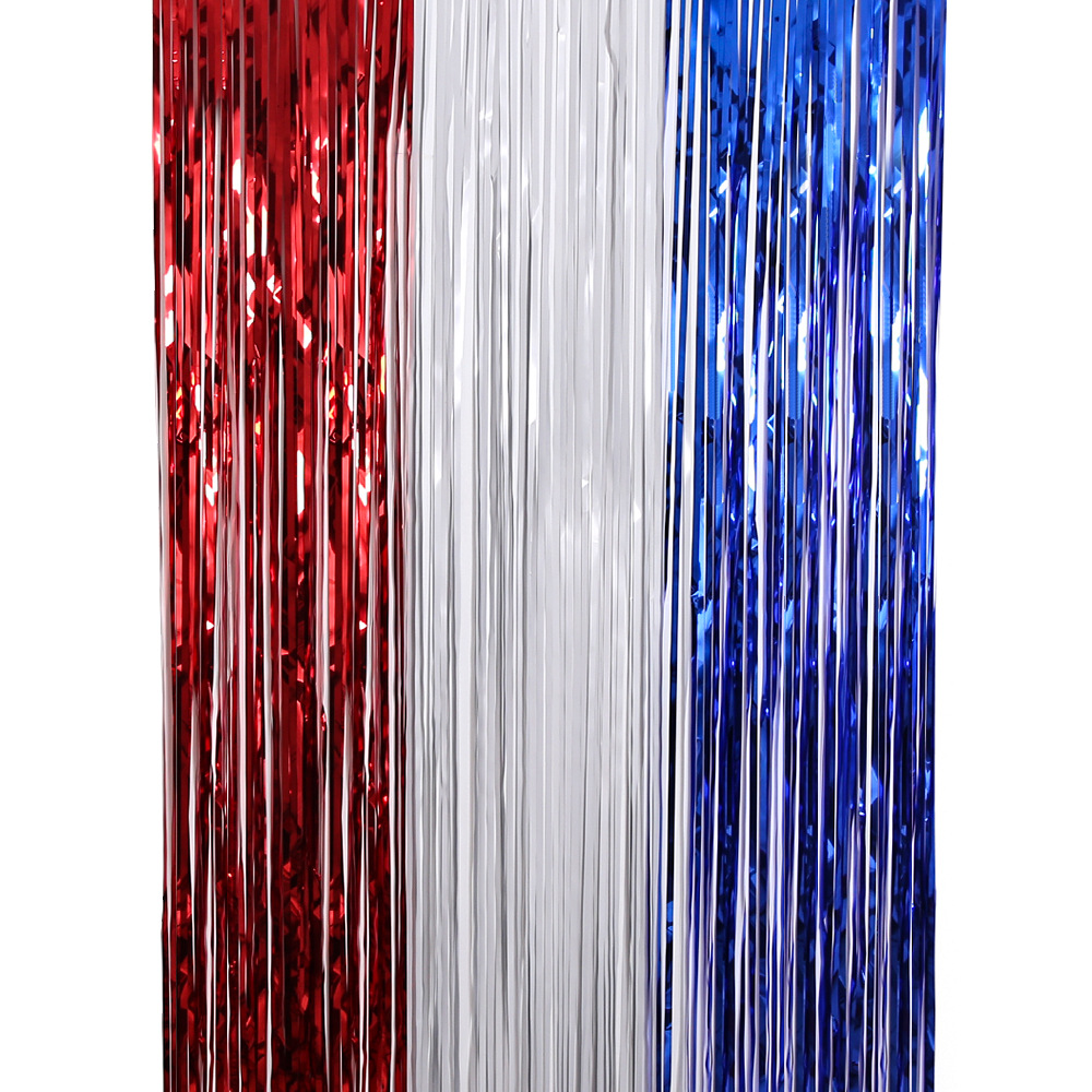 New American Independence Day Tinsel Curtain Holiday Party Decoration Background Wall Layout Red White Blue Rain Silk Door Curtain