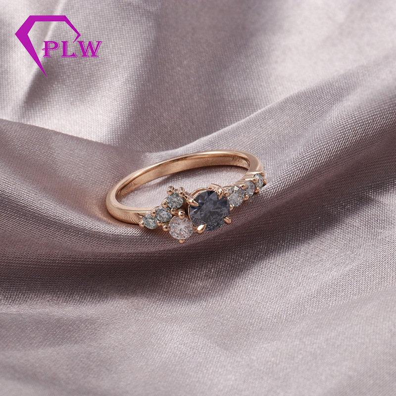 外贸首饰eday亚马逊wish速卖通k金莫桑石戒指 黑莫桑钻克拉求婚戒