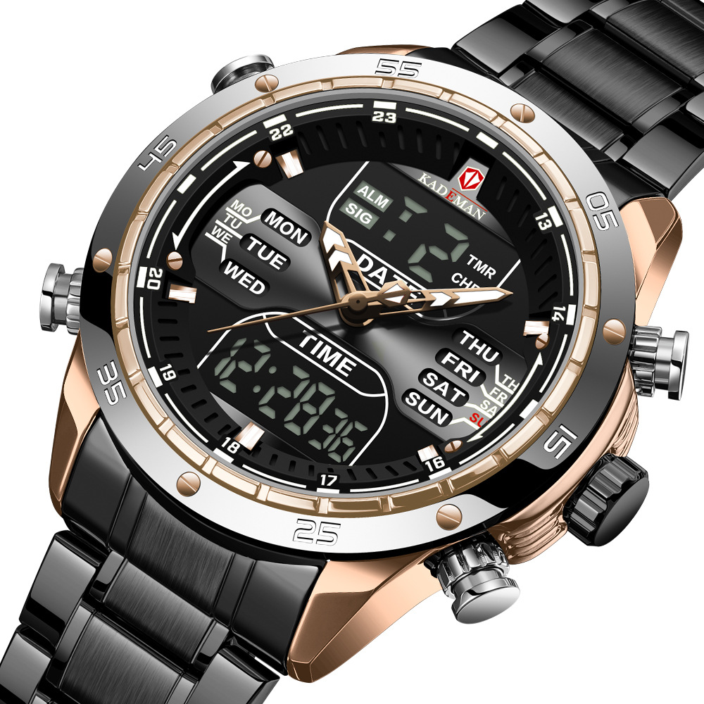kademan卡德曼k9109运动男表多功能防水钢带石英手表厂家定制批发