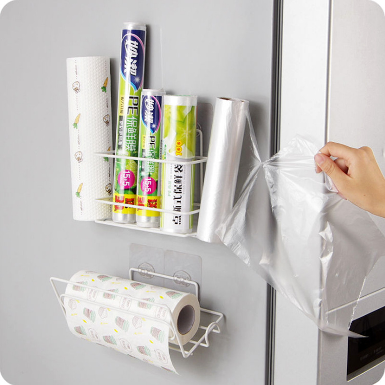 Iron Household Plastic Wrap Rack Toilet Tissue Roll Paper Storage Rack Refrigerator Side Rack Storage Rack Wholesale