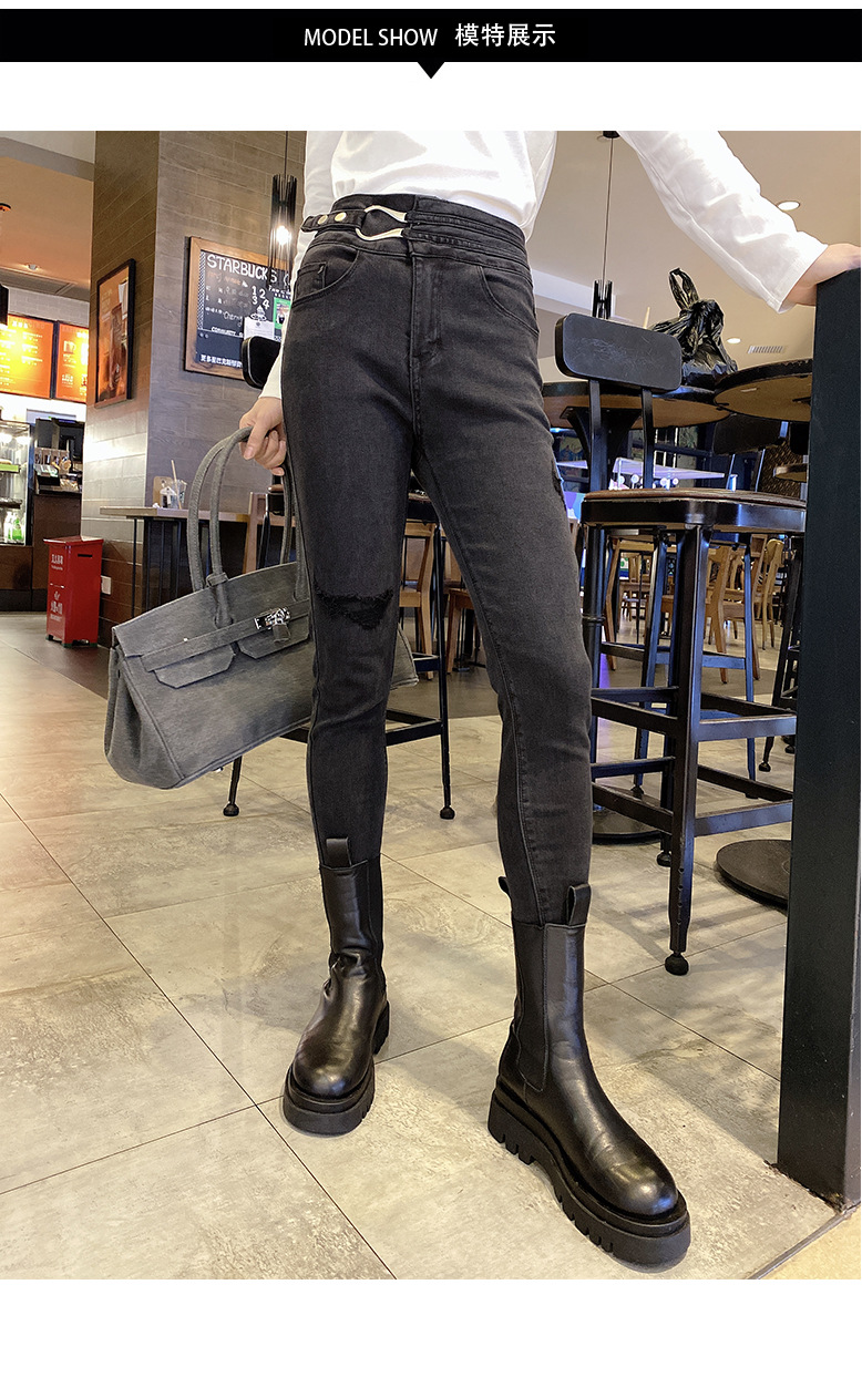 泽依女裤2020秋季普通灰色高腰棉深色长裤宽松a字牛仔水洗牛仔裤