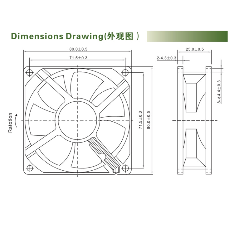 8025轴流风扇 ec散热风扇 大风量 低噪音 220v 43cmf风量