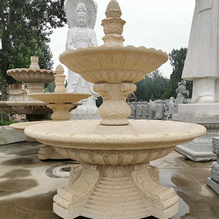 石雕喷泉 假山喷泉流水景观户外庭院摆件 黄锈石欧式水钵喷水雕塑