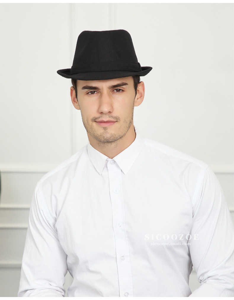 批发韩版时尚毛呢礼帽 英伦绅士帽子 男女秋冬季呢子爵士帽子