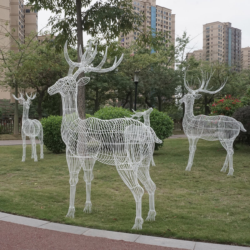 户外创意镂空梅花鹿铁艺不锈钢丝装饰摆件园林动物景观小品雕塑