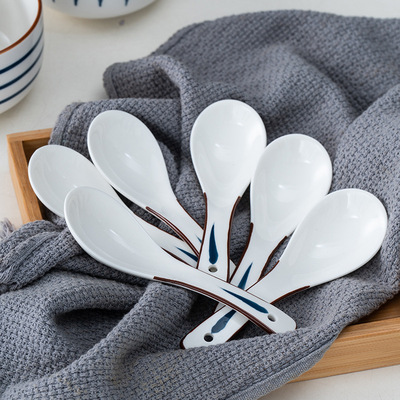 日式陶瓷勺子家用瓷勺汤勺小号汤匙创意可爱喝汤匙羹调羹白色瓢羹