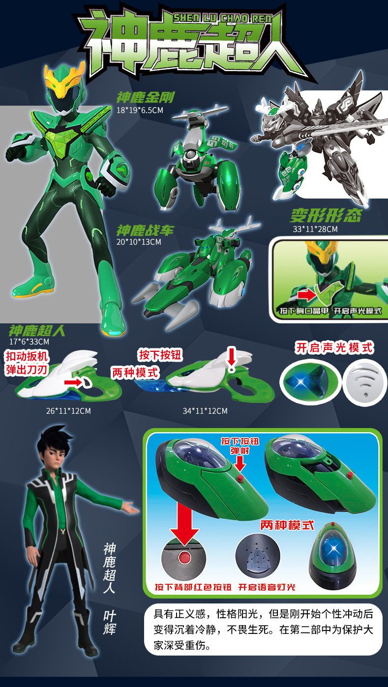 新南星神兽金刚5超能晶甲可动关节声光变形三形态夜光六合一玩具