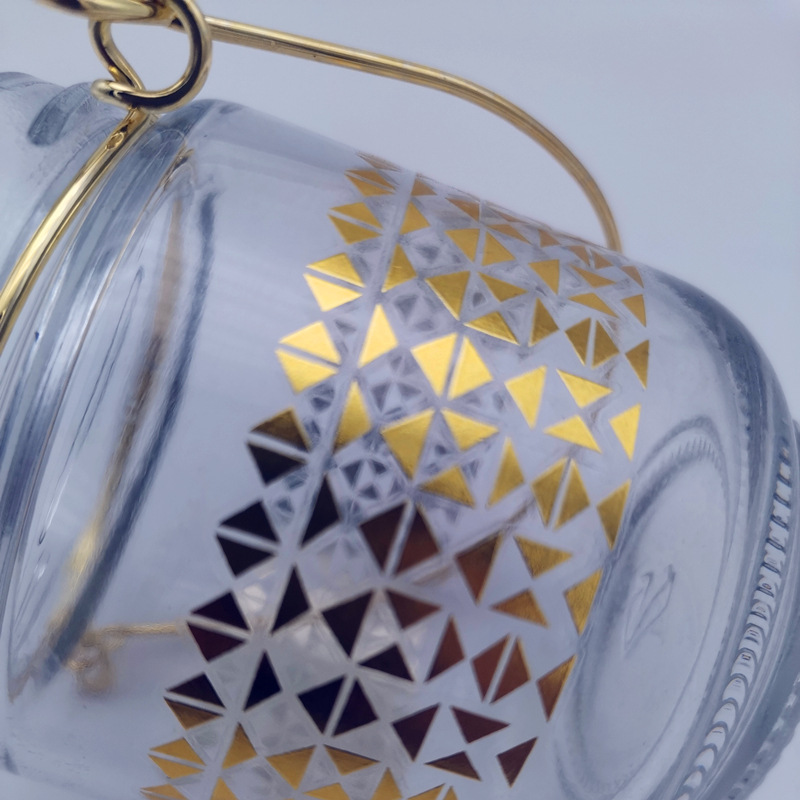 烫金烤花玻璃提手罐镀金提手低温金属花纸烤花厂家