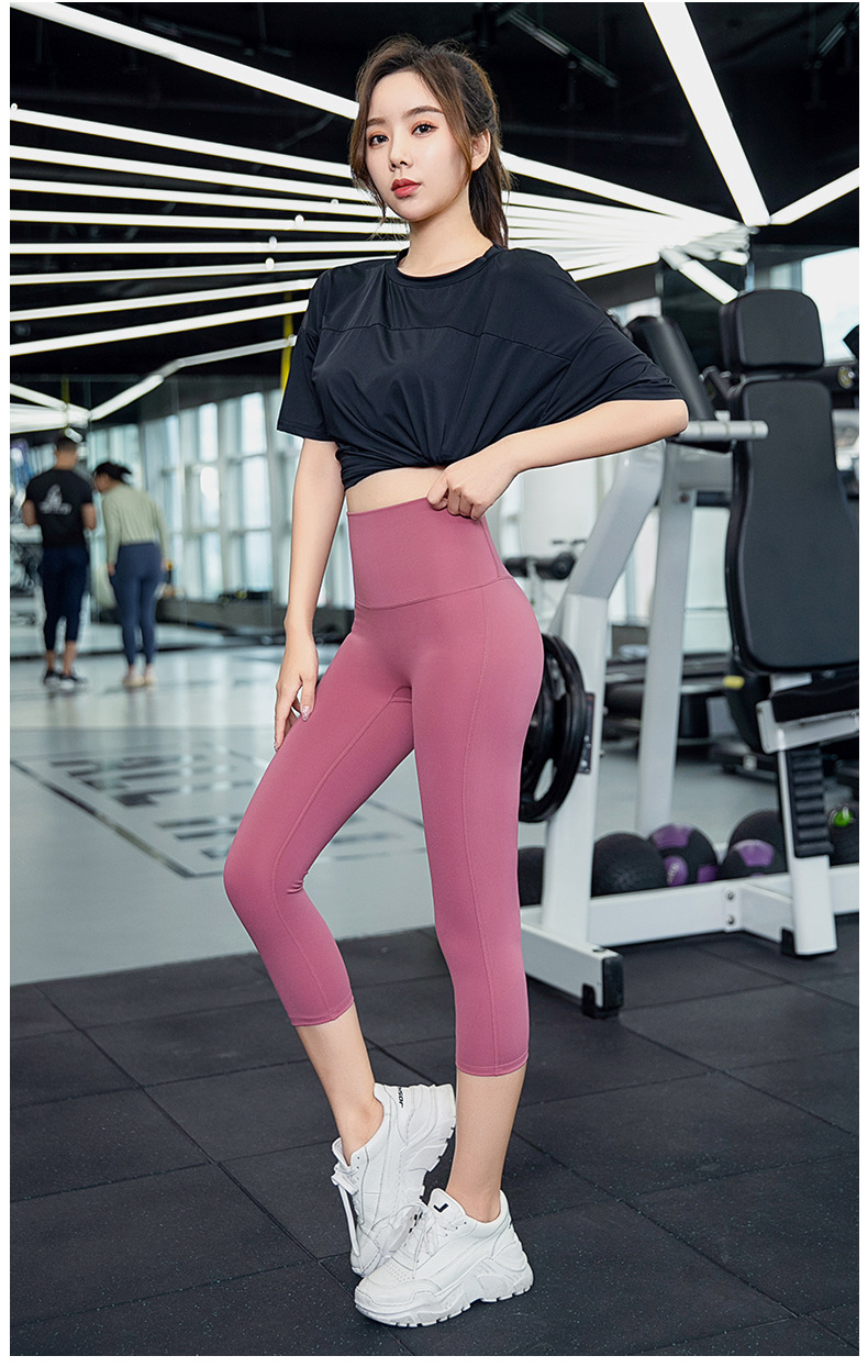 lulu夏季弹力紧身瑜伽裤速干高腰运动七分裤女无尴尬线暴汗健身裤