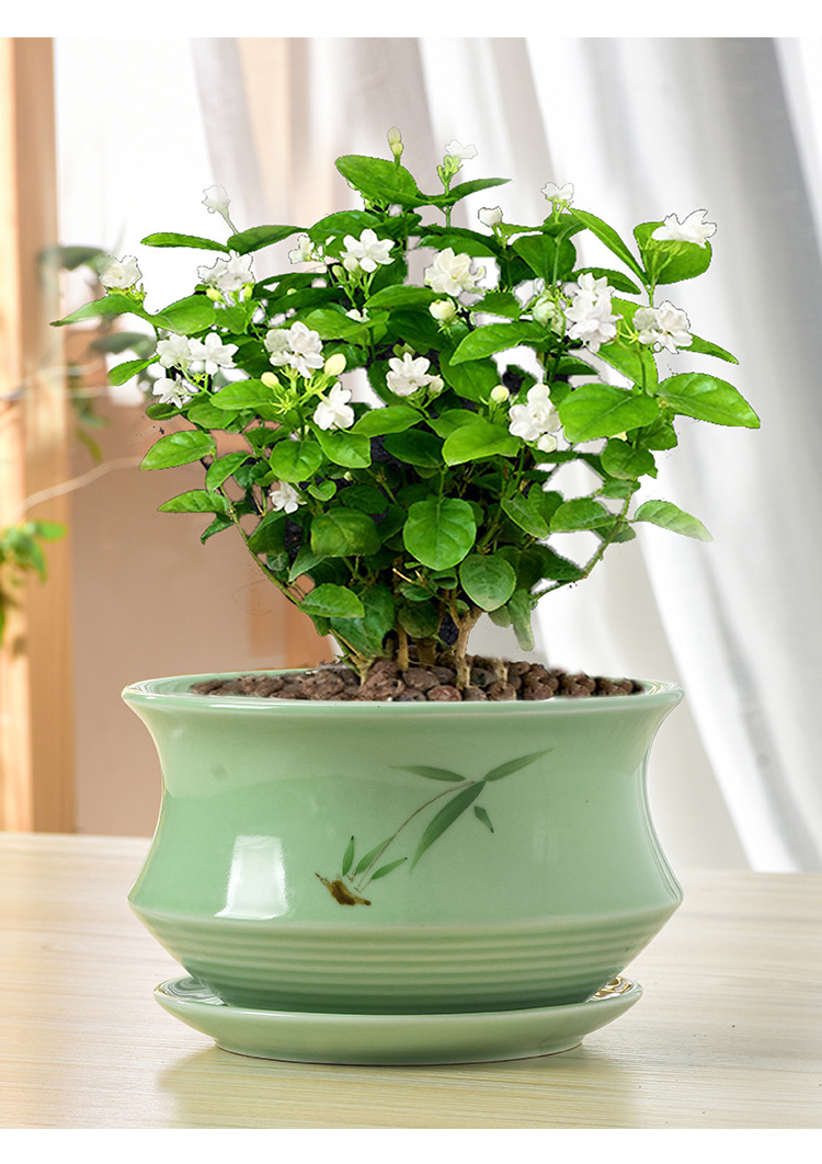 创意陶瓷花盆中国风大号茉莉花盆景绿植哥窑花盆多肉紫砂复古粗陶