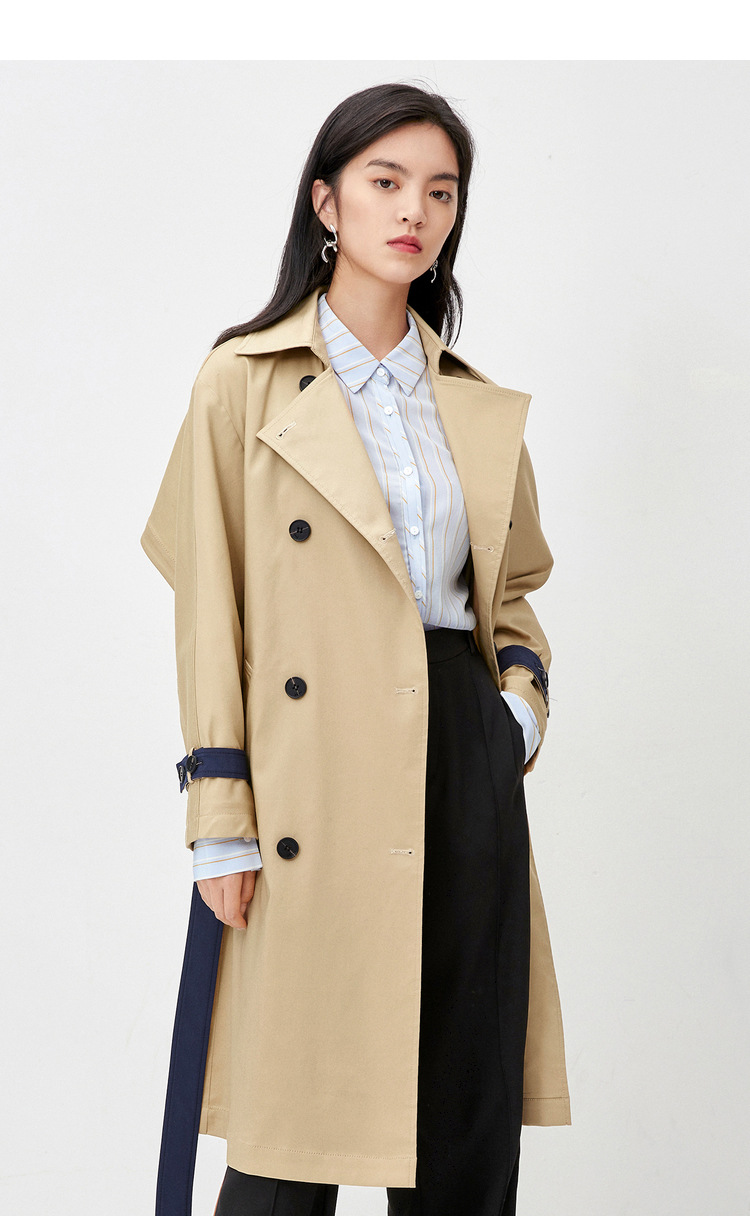 厂家批发 秋季新款简约复古设计感宽松时尚气质长款天丝棉风衣女