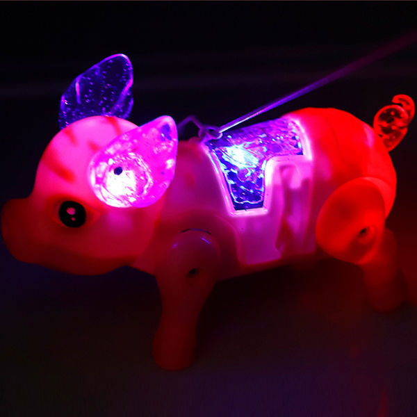 Tiktok Same Style Running Electric Pig Creative Glow Music Children's Toy Rope Pig Night Market Stall Supply