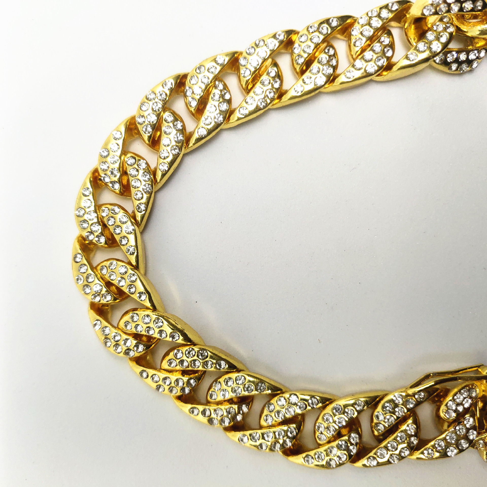 欧美嘻哈潮人古巴链 镶钻手链14毫米满钻男女士hiphop镀金项链