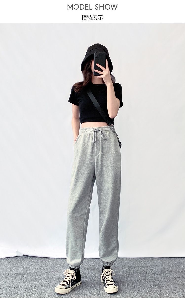 小个子145灰色运动裤女150宽松束脚哈伦裤九分裤百搭休闲裤夏xs码