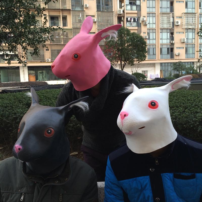万圣节面具乳胶白兔粉兔黑兔日本兔头面具长耳朵兔子情趣头套大促