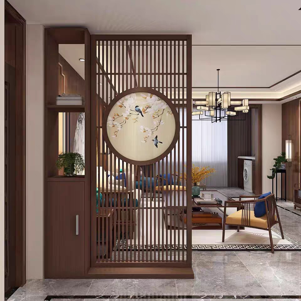新中式实木屏风隔断客厅书房实木现代时尚玄关镂空屏风柜花格