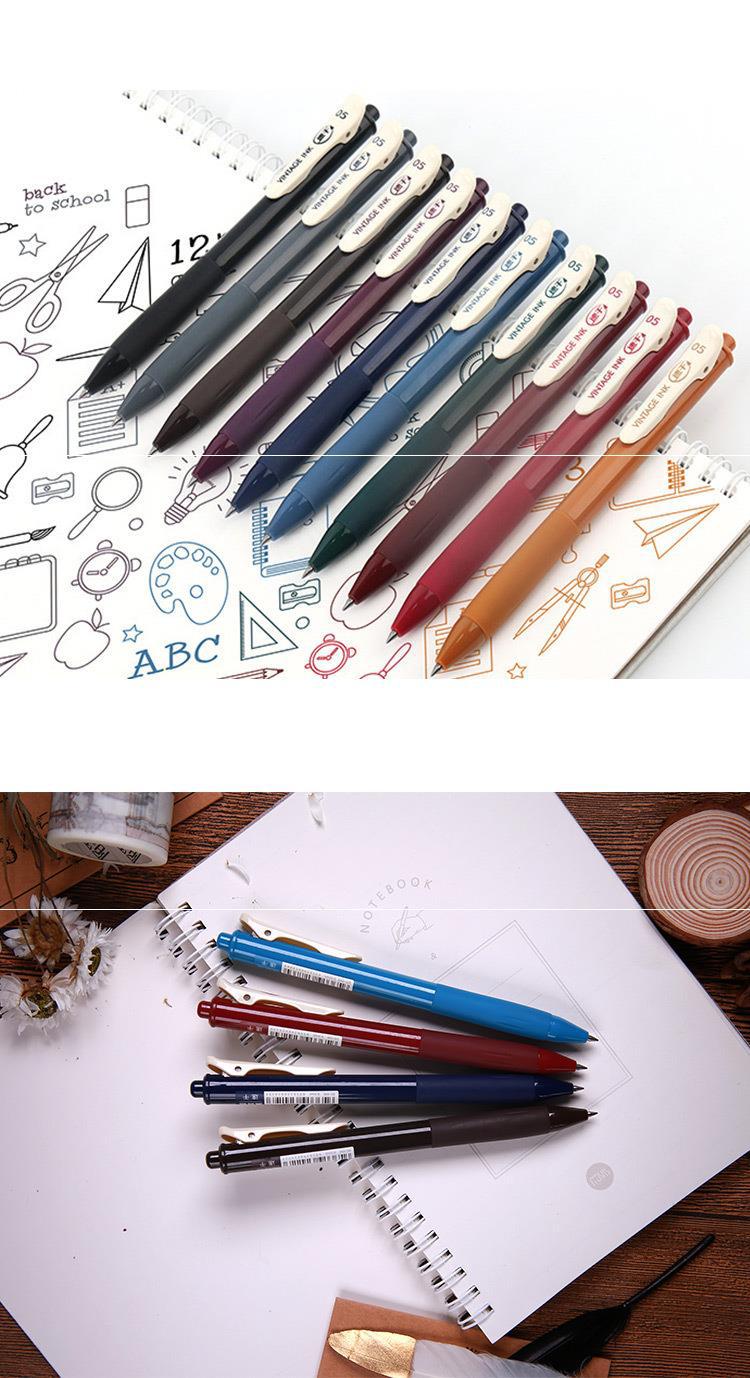 点石文具批发099复古色按动中性笔0.5笔芯速干手账记号创意大容量