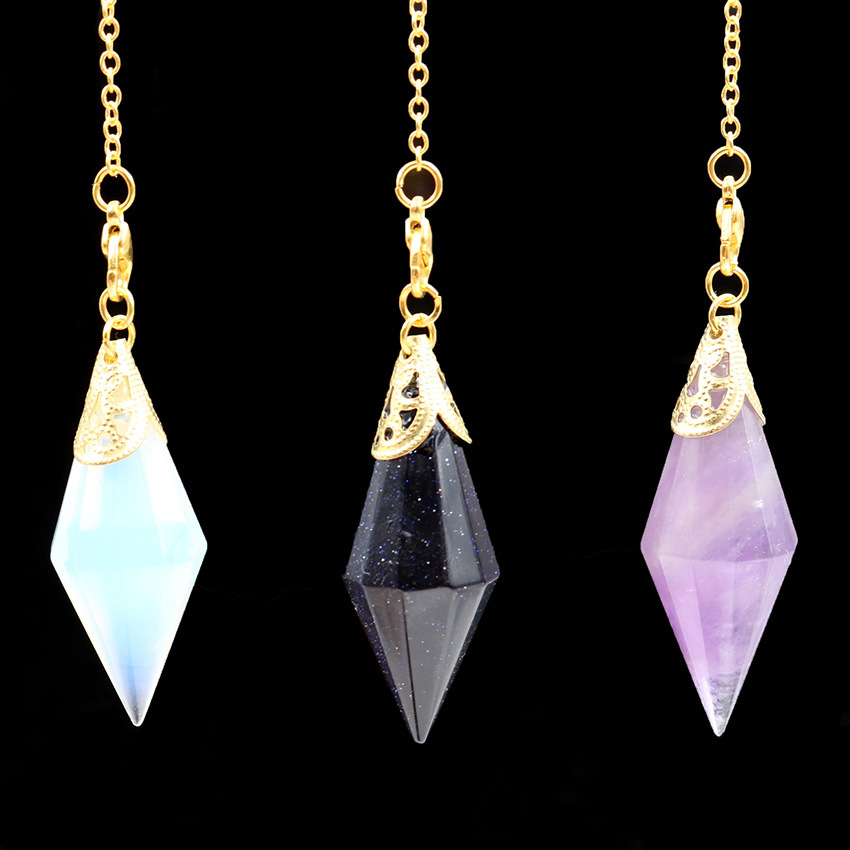 外贸新品天然水晶蓝沙石黑玛瑙切面灵摆吊坠水晶灵修占卜灵摆礼物