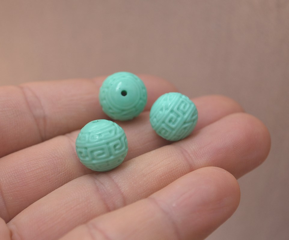 新春工艺12mm二代粉压绿松石回纹圆珠 diy手链项链菩提子佛珠配珠