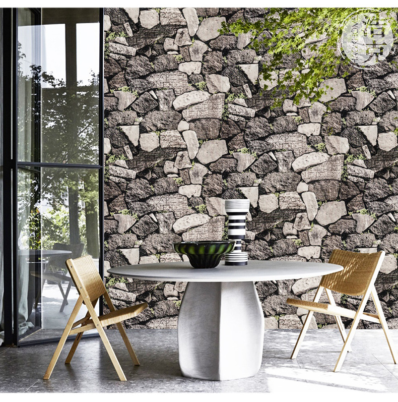 石头石块3d自粘墙纸防水防潮室内阳台壁纸客厅沙发背景墙翻新墙贴
