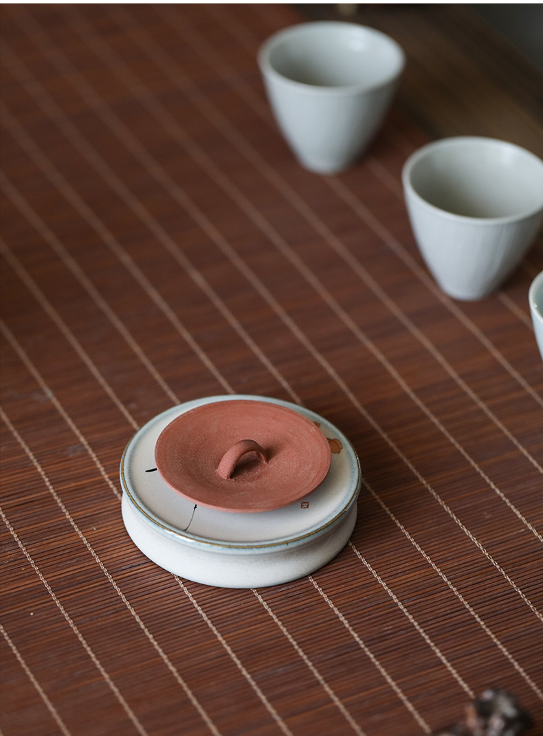 景德镇手绘窑变釉彩盖置复古陶瓷壶盖托搁置茶道摆件功夫茶具配件