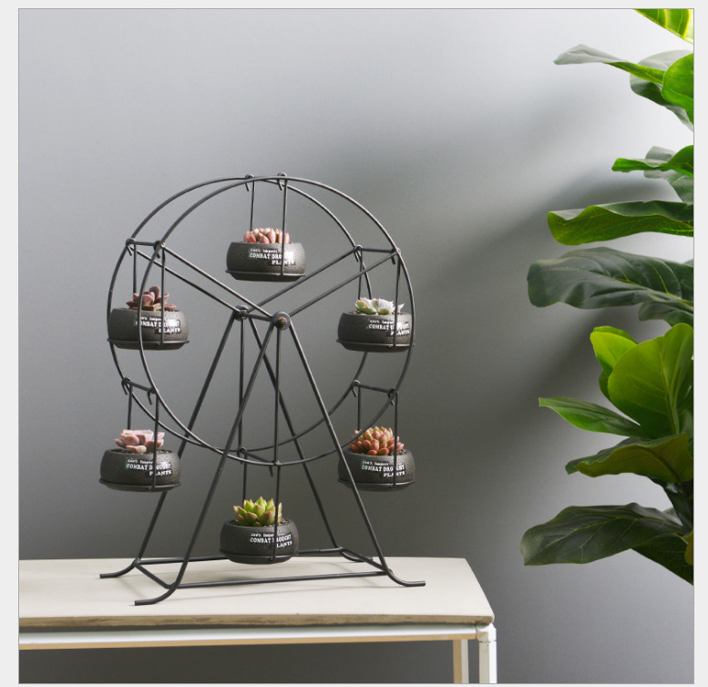 欧式简约铁艺摩天轮多肉架创意金属工艺品花架盆载支架底座架装饰
