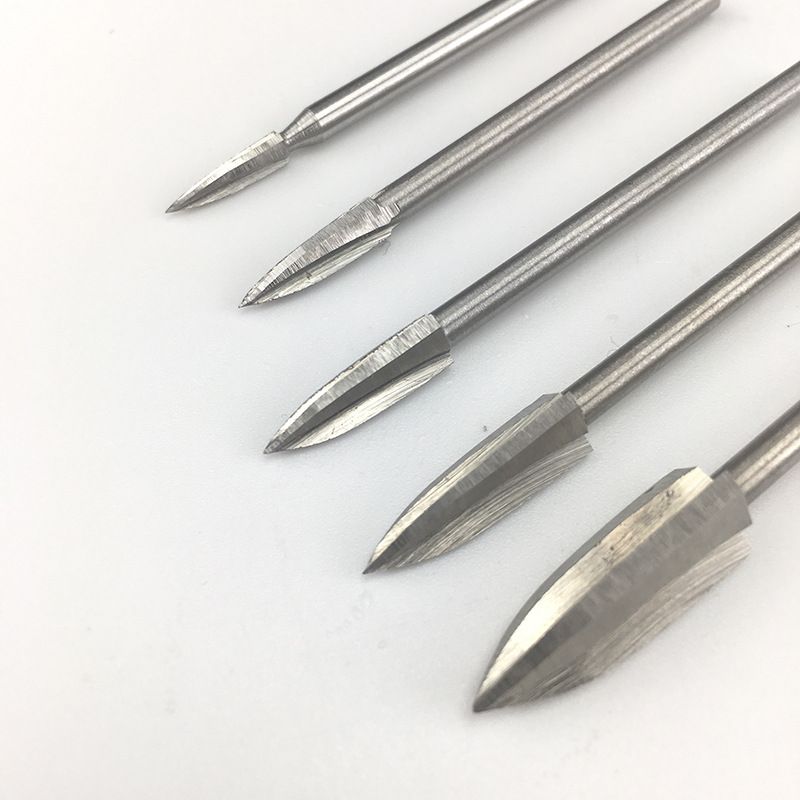 白钢三刃铣刀木工电动雕刻刀木雕根雕尖型刀刻字工具打胚电磨尖刀