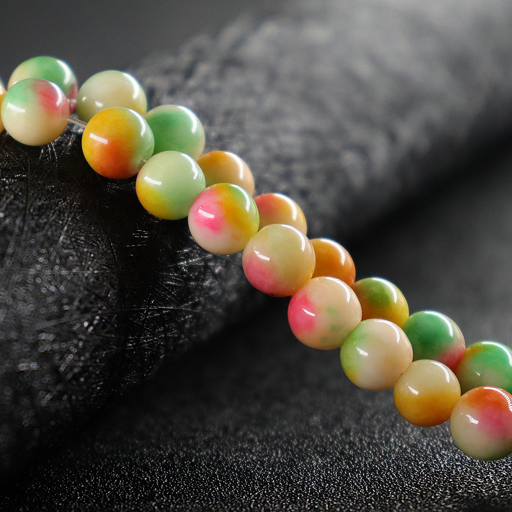 8mm云南七彩天然玉石义乌地摊diy配件饰半成品纽扣玛瑙圆串散珠子
