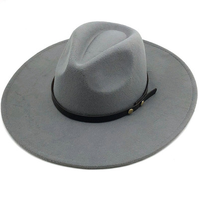 新跨境欧美秋冬羊毛呢大檐爵士礼帽女士时尚休闲大沿爵士帽教堂帽