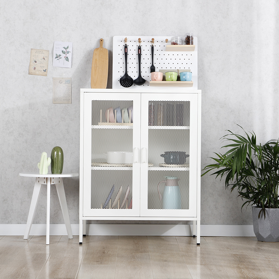 简约钢制文件柜新款办公网门铁皮柜双门网格储物柜书房厨房收纳柜