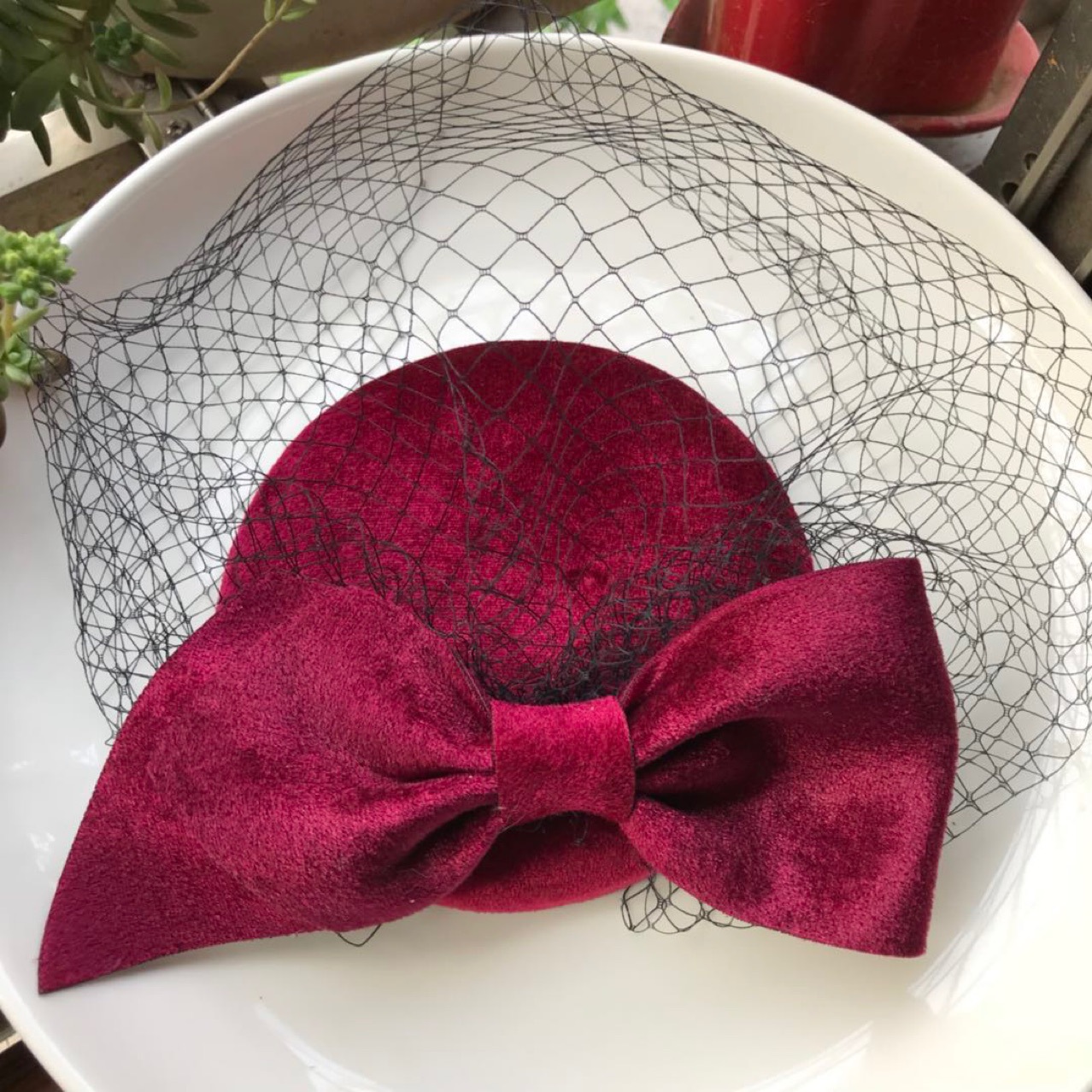 酒红仙美蝴蝶结小礼帽绒布系列礼服头饰迎客礼仪模特表演写真拍摄