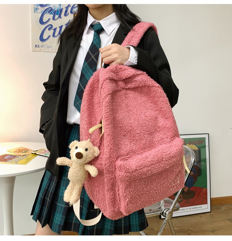 书包女日系ins学院风可爱毛绒绒软妹书包搞怪个性学生刺绣双肩包