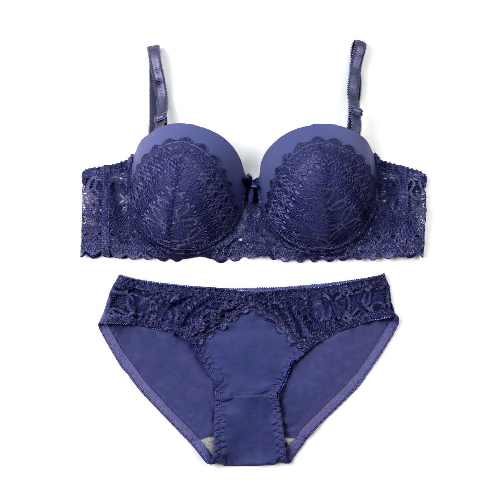 欧美精品绣花薄款文胸 少女收副乳聚拢调整型性感有钢圈文胸套装