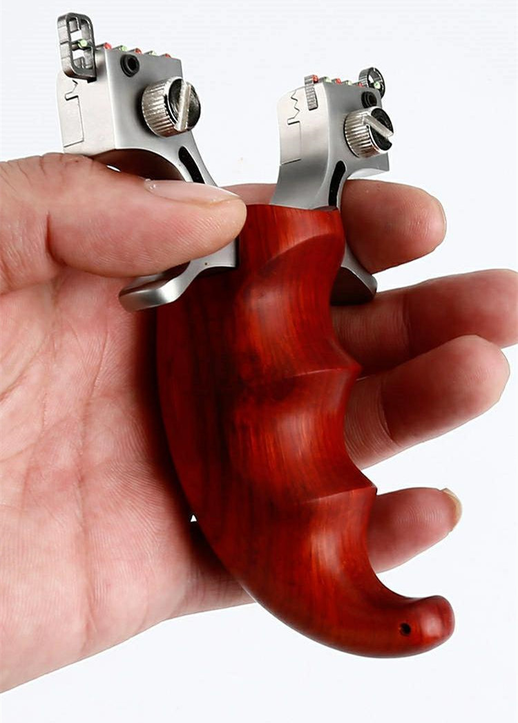 不锈钢锁凤排瞄实木弹弓户外高精准玩具一把抓扁皮快压弹弓器外贸