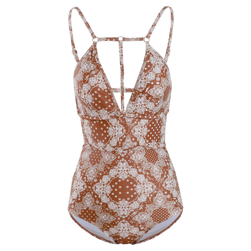 闺蜜性感连体比基尼泳衣女深v领露美背网红复古ins风度假泳装温泉