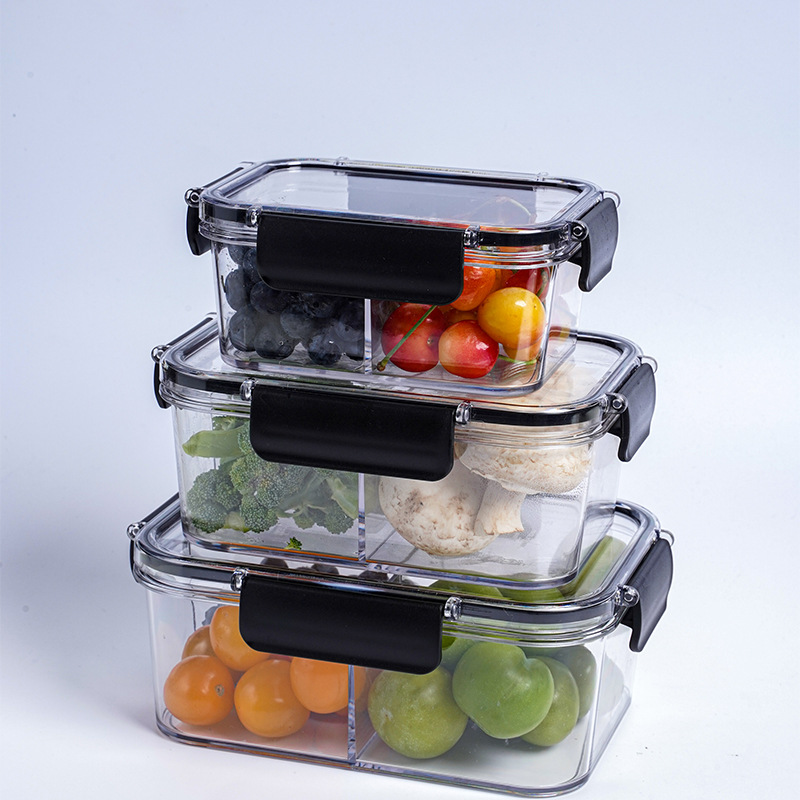 Refrigerator Crisper Kitchen Food Grade Sealed Storage Box Transparent Lunch Box with Partition Fruit Bento Box