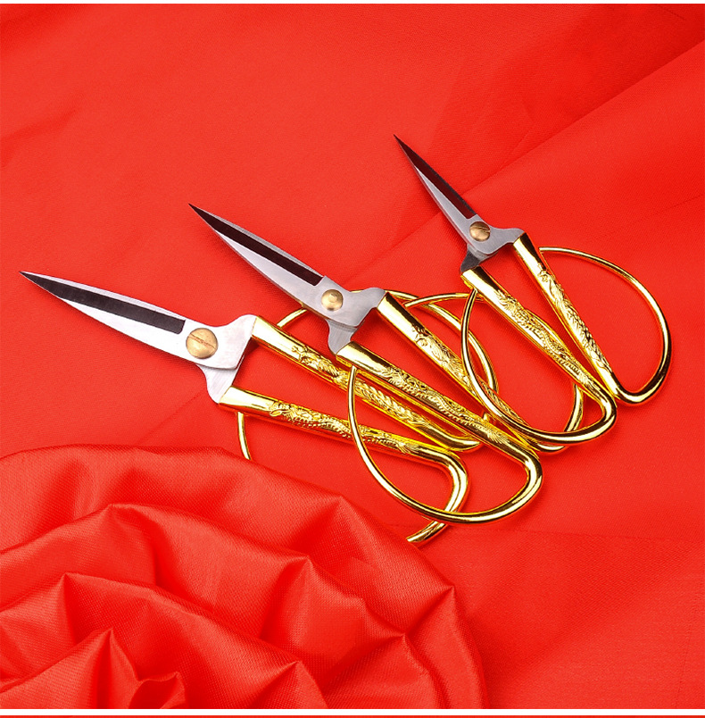 批发供应节日庆典 活动开业剪彩剪刀 结婚用品金色不锈钢龙凤剪刀