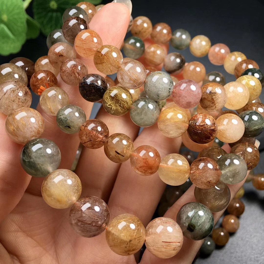 天然彩发晶水晶单圈手链 品质好体干净发多 天然水晶手串diy饰品