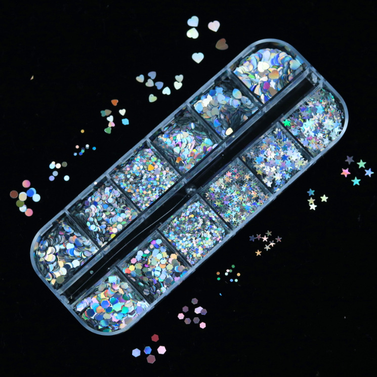 美甲亮片跨境热销异形镭射银亮片六角菱形指甲贴装饰用品眼妆亮片