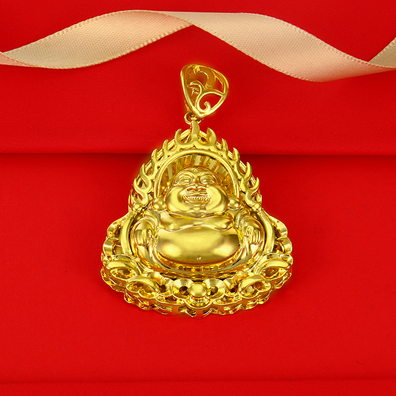 热销镀黄金24k色男女款火焰佛吊坠仿真越南沙金吊坠佛光普照挂坠