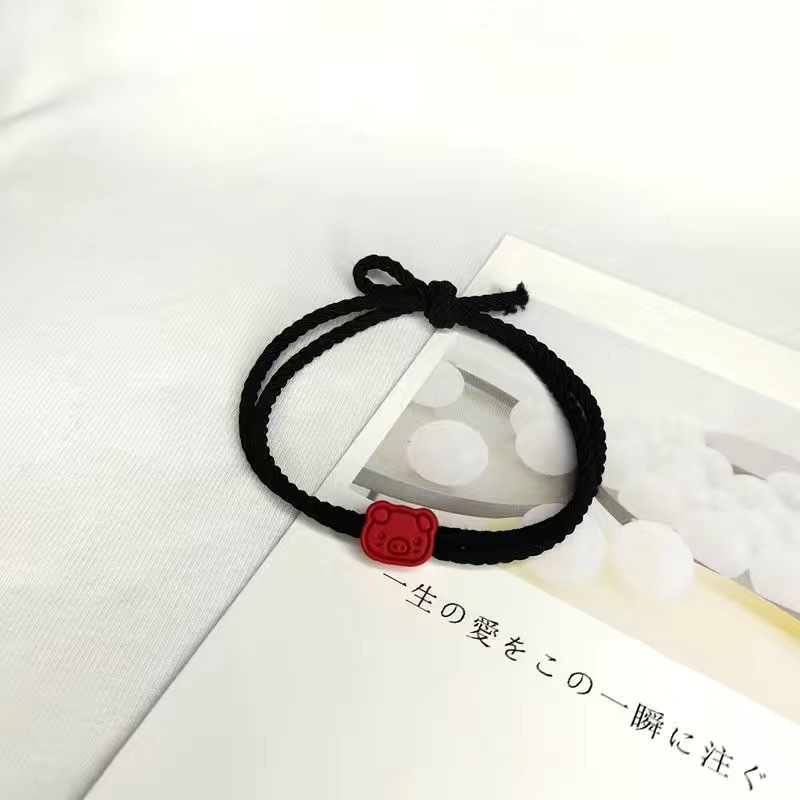 Cute Pig Little Ancestor Couple Bracelet Pair Smaller Leather Sheath Rubber Band Girlfriends' Gift Boyfriend Birthday Gift Headband