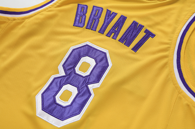 湖人8号科比bryant网眼刺绣纪念球衣黄紫白色圆领篮球服套装批发