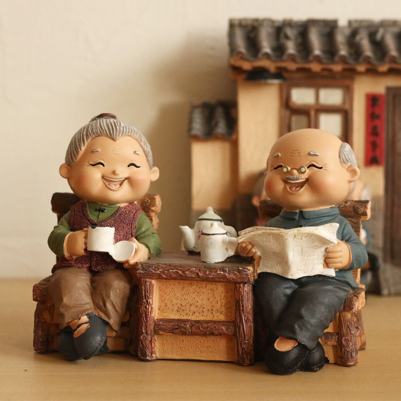 相守相伴老来伴老头老奶奶创意家居摆件婚房装饰树脂工艺品zakka