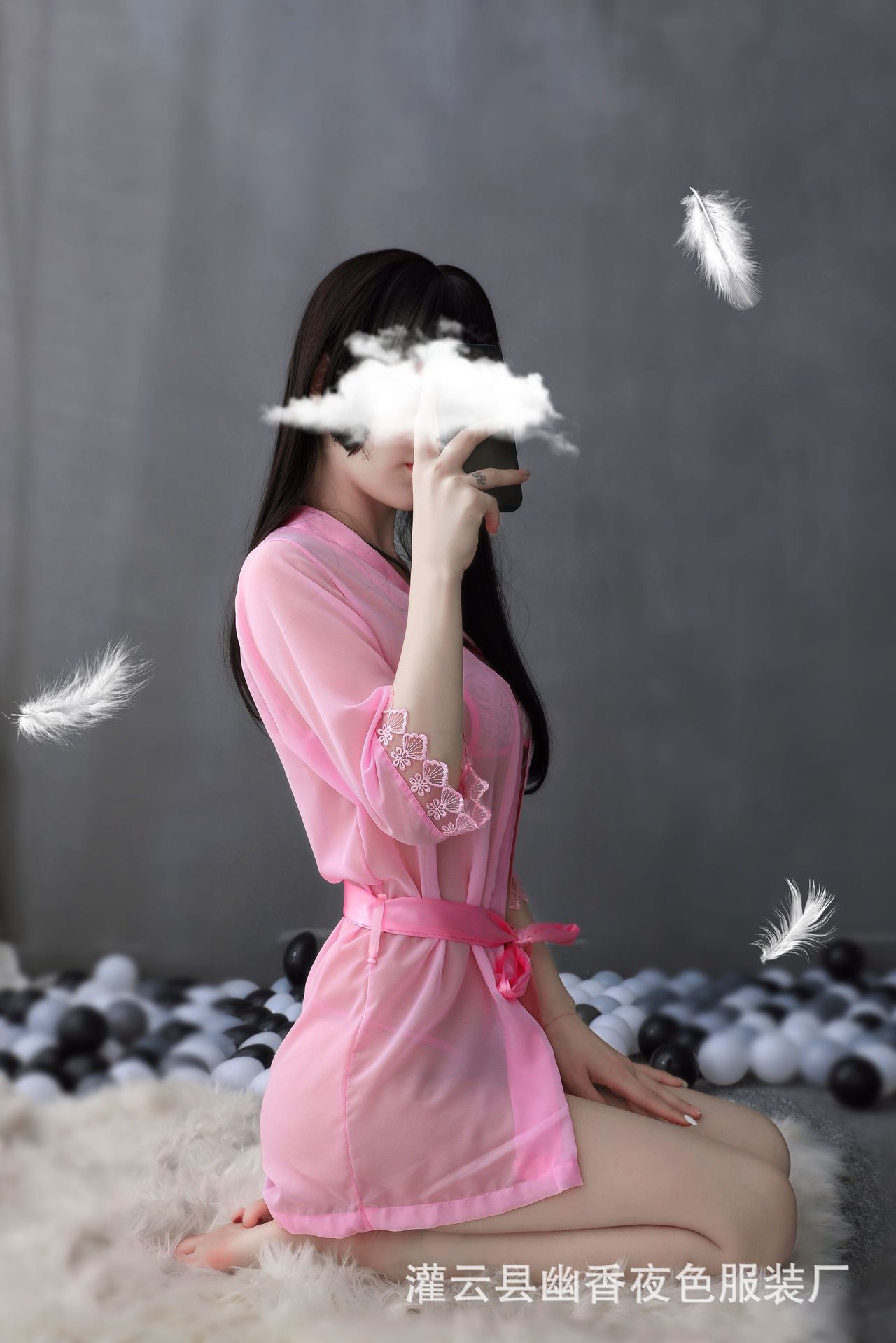 林林婷情趣内衣透视浴袍性感蕾丝文胸开档内裤雪纺开衫装诱惑睡衣