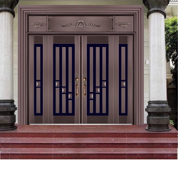 农村自建房客厅大门防晒防锈厂家制做仿真铜四开门别墅庭院防盗门