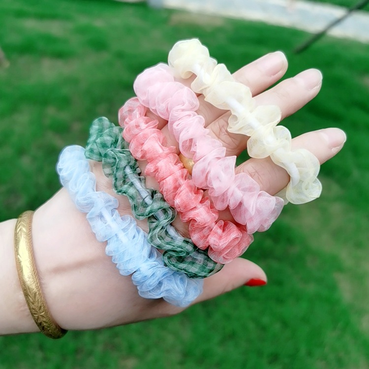 新款格子纹小肠圈ins网红发圈百搭复古法式丸子头发圈网红绑发带