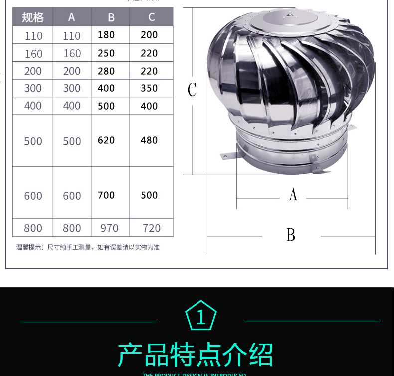 304不锈钢无动力风帽换气防水防雨屋顶风机室外房顶烟道通风器